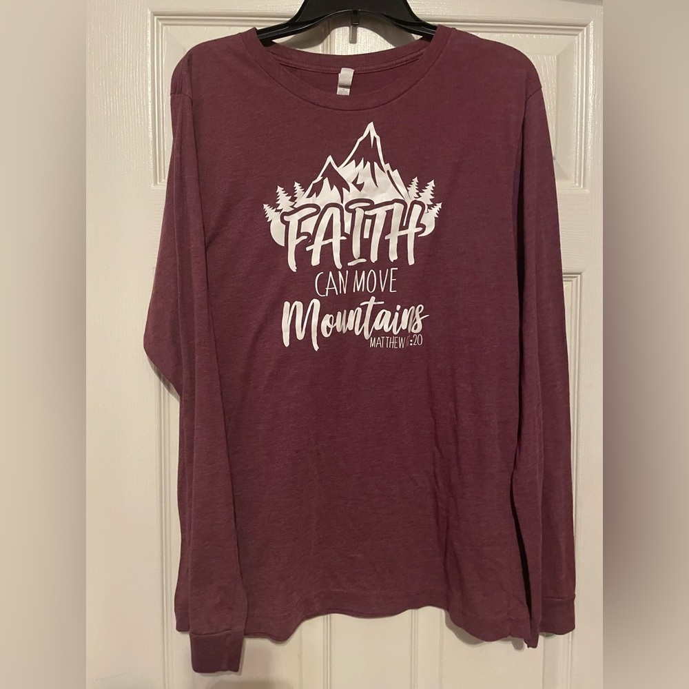 Bella Canvas Maroon Faith Can Move Mountains Graphic Long Sleeve Size Large